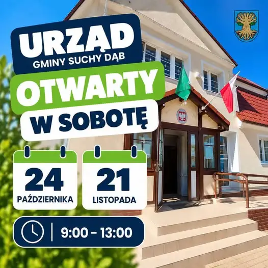 Urząd Gminy Suchy Dąb otwiera się w soboty – sprawy urzędowe załatwisz także w weekend
