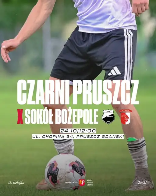 Czarni Pruszcz Gdański wracają na własne boisko. W sobotę mecz z Sokołem Bożepole Wielkie