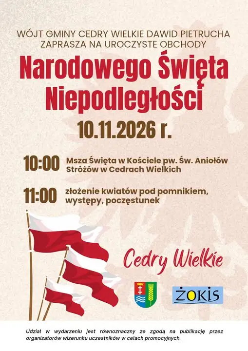 Cedry Wielkie zapraszają na obchody Narodowego Święta Niepodległości 10 listopada