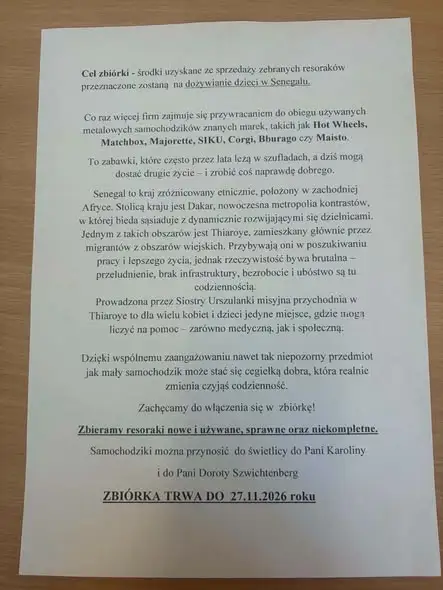 Zbiórka resoraków w Przywidzu – małe autka pomogą dzieciom w Senegalu